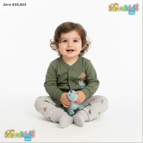 Little Dinosaurs Full-Sleeve Cotton Jhabla Set - ZERO 630/823