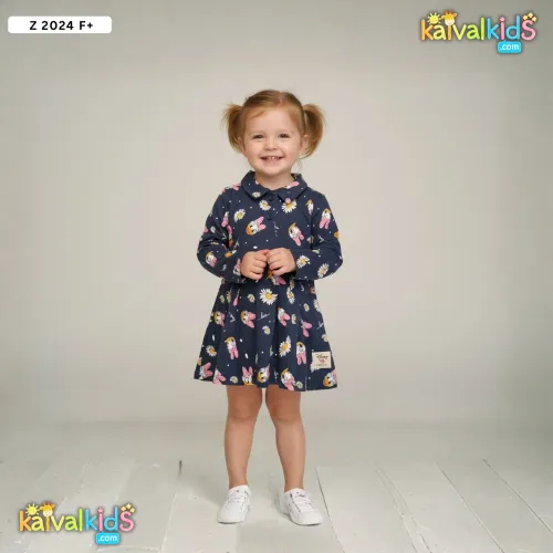 Baby Girl Full-Sleeve Collared Dress with Character Print Z 2024 F+