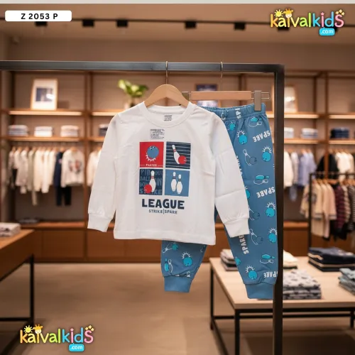 Boys Full Sleeve T-Shirt with Printed Jogger Pants Night Suit Set - Z 2053 P