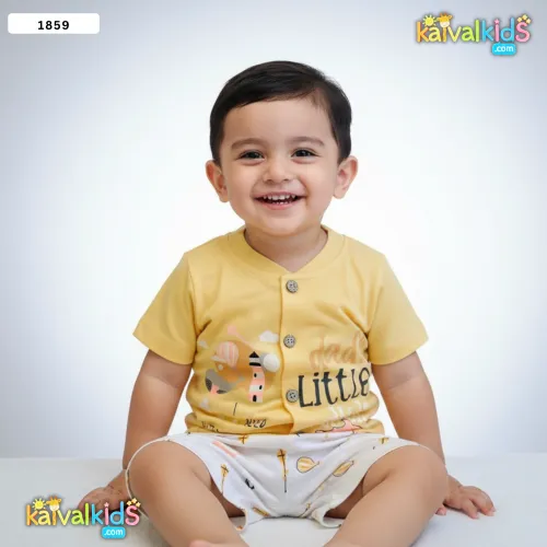 Boys shirt and Printed White Shorts Set - 1859