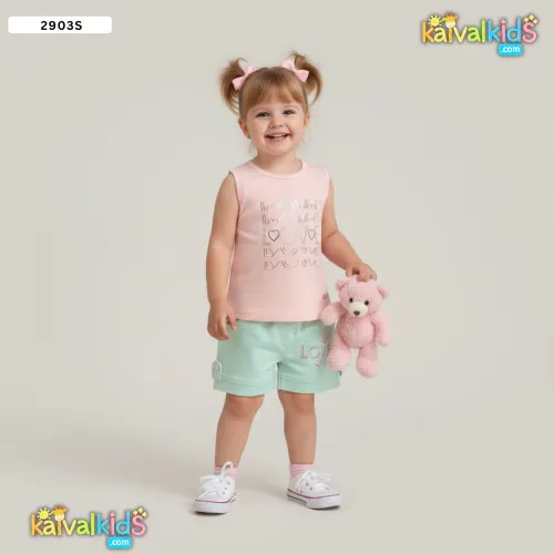 Girls Unicorn Ribbed T-Shirt and Belted Denim Shorts Set - 29039
