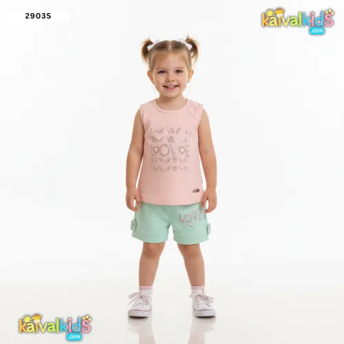 Girls Unicorn Ribbed T-Shirt and Belted Denim Shorts Set - 29039