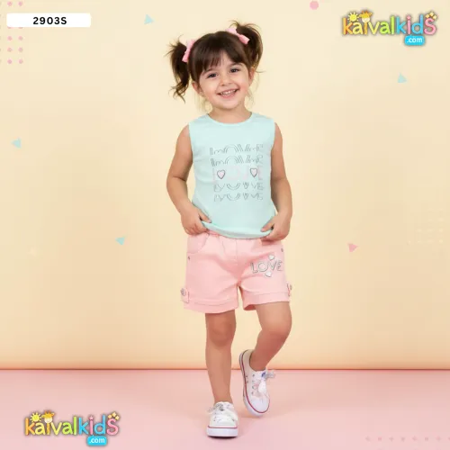 Girls Unicorn Ribbed T-Shirt and Belted Denim Shorts Set - 29039