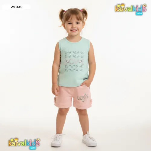 Girls Unicorn Ribbed T-Shirt and Belted Denim Shorts Set - 29039