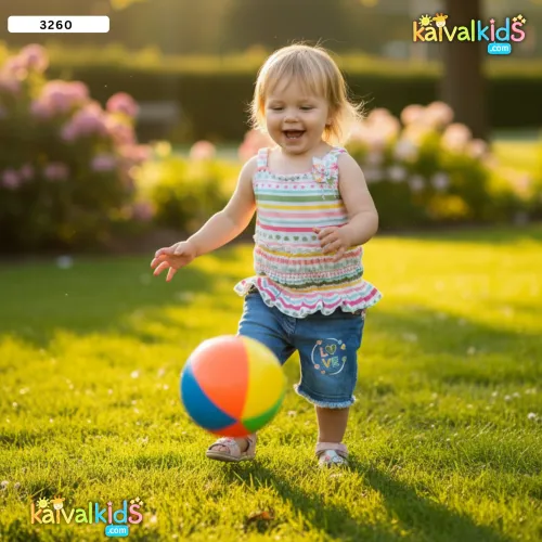 Girls Multi-Color Striped Smocked Top and Denim Shorts Set - 3260