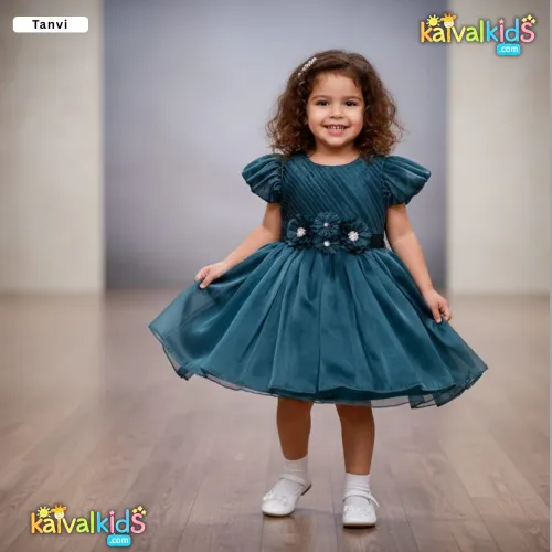 Party Wear Frock with Floral Belt - 467