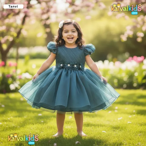 Party Wear Frock with Floral Belt - 467