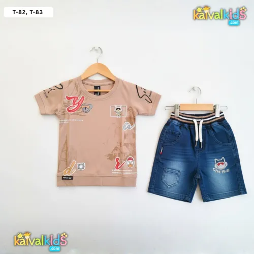 Boys Graphic T-Shirt and Denim Shorts Two-Piece Set - T-82