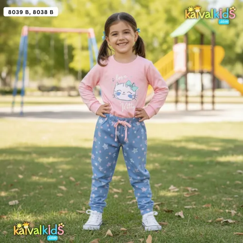 Girl Suit set Kitty Print T-Shirt and Star Pants 8039 B