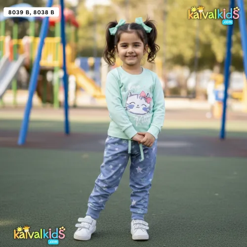 Girl Suit set Kitty Print T-Shirt and Star Pants 8039 B