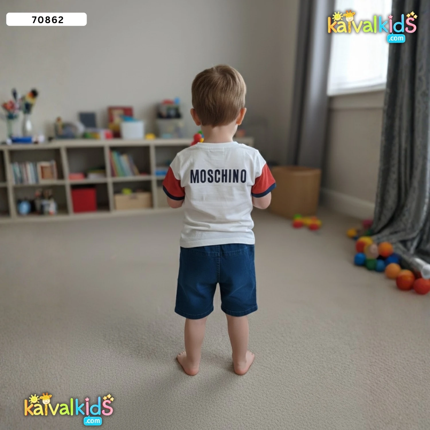 T-Shirt with Blue Denim Shorts Co-Ord Set - 70862